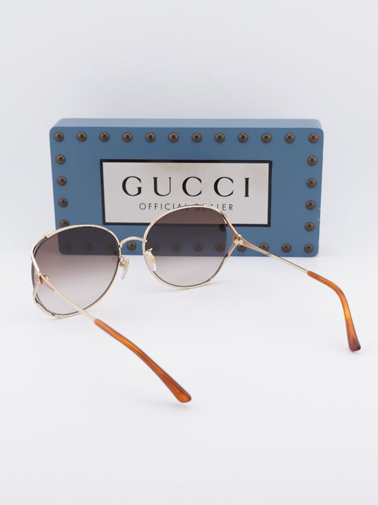 Gucci GG0650SK 004 Round Sunglasses - Gold / Brown